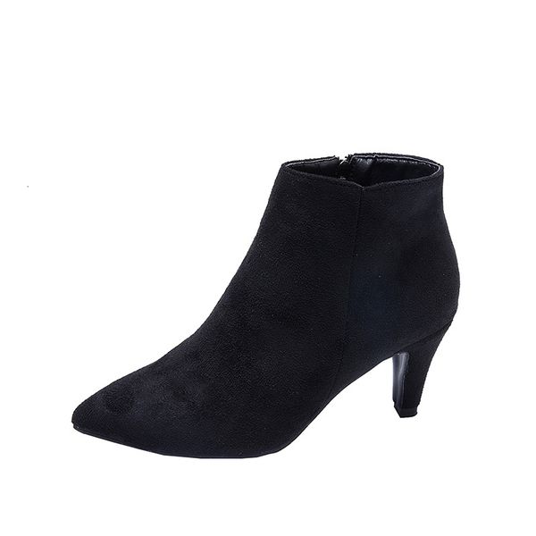 

2021 new women zip pointed toe ankle ladies flock fashion leopard boots short plush spike high heels casual shoes 1 qhj7, Black