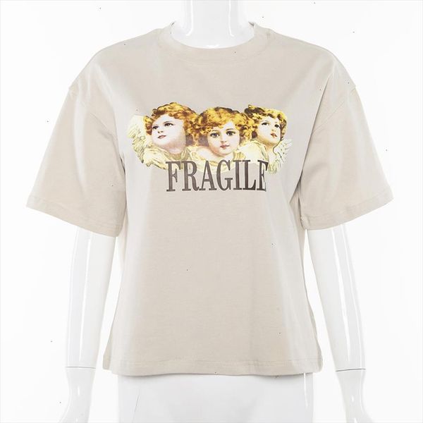 

women baby angel printing casual fashion t shirts letter short sleeve o neck khaki loose female tees summer new 2020, White