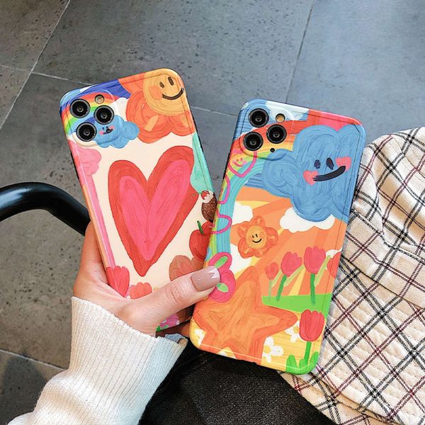 

cartoon lovely oil 11 painting for mobile phone case graffiti illustration 11promax camera protective cover xr net red xs max fashion 7p