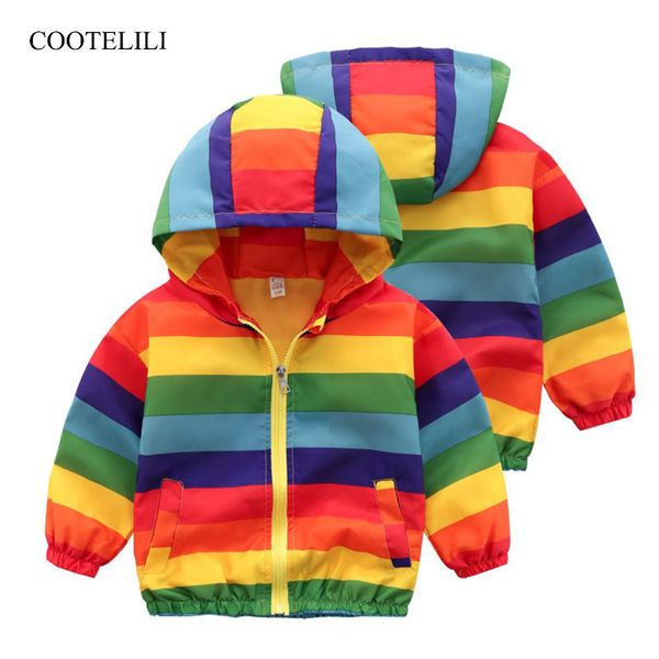 

cootelili 80-130cm fashion stripe jacket for girls windbreaker boys coat kids jacket spring autumn children clothing y200919, Blue;gray