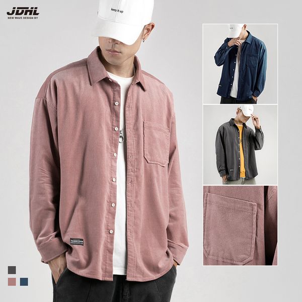 

2020 autumn new corduroy shirt men's long sleeve plain color lapel japanese men's wear 1021, White;black