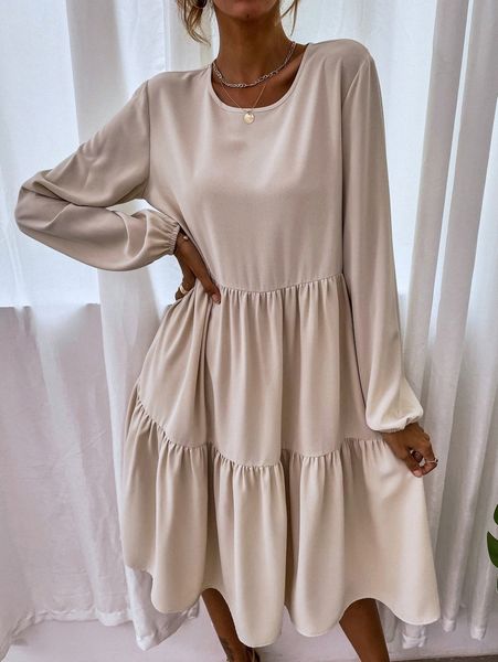

blouson sleeve keyhole back smock dress q6ne#, Black;gray