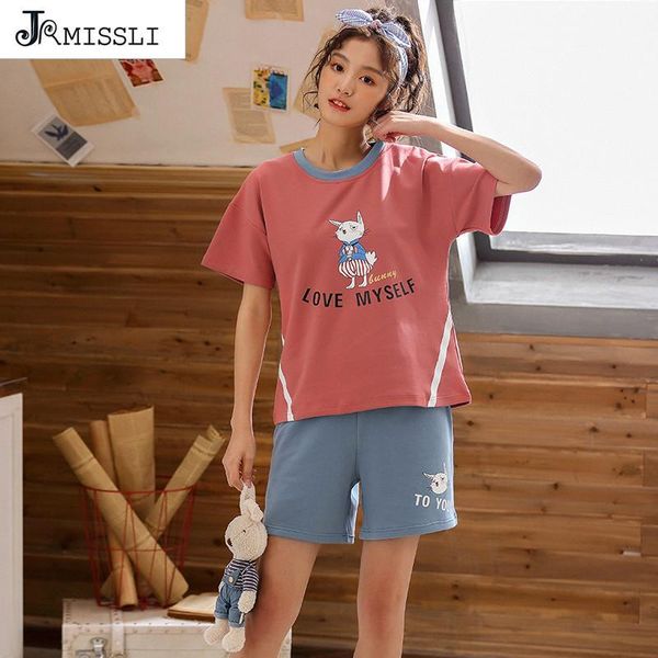 

jrmissli sleepwear suit for women cotton animal pijama set pyjama suit summer home clothing set1, Black;red