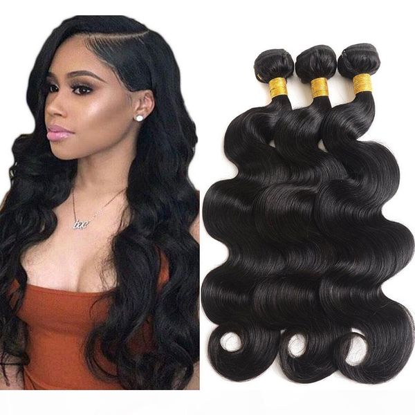 

8a indian body wave human hair bundles unprocessed brazilian virgin hair body wave malaysian peruvian bundles human hair extensions cheap, Black