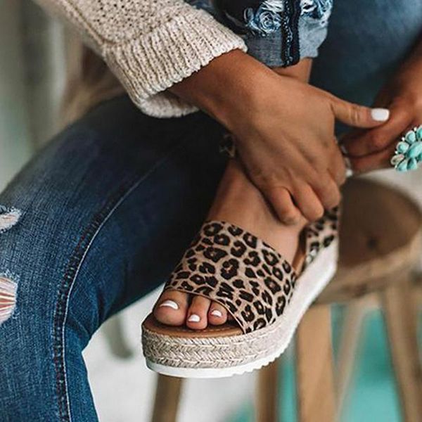 

nice nice fashion women sandals wedges shoes leopard summer sandals women peep toe platform casual shoes, Black