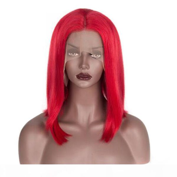 

red lace front human hair wig bob short pre plucked straight glueless virgin peruvian hair red full lace wigs for white women, Black;brown