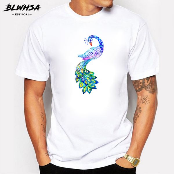 

sport blwhsa fashion gorgeous colorful beautiful peacock printed t-shirt summer trendy mens hip hop short sleeve tee