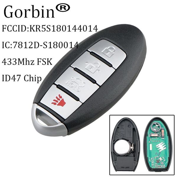 

gorbin 4buttons smart remote car key fob for kr5s180144014 433.92mhz id47 chip for altima maxima murano 2013-2020