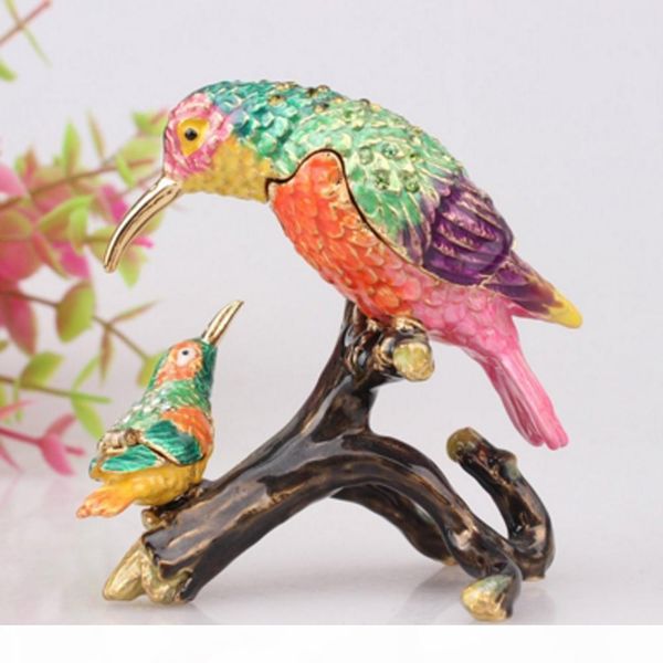 

faberge bird bejeweled trinket box crystal jewelry box for ring metal home decor birthday gift collectibles hinged keepsake box, Black;white