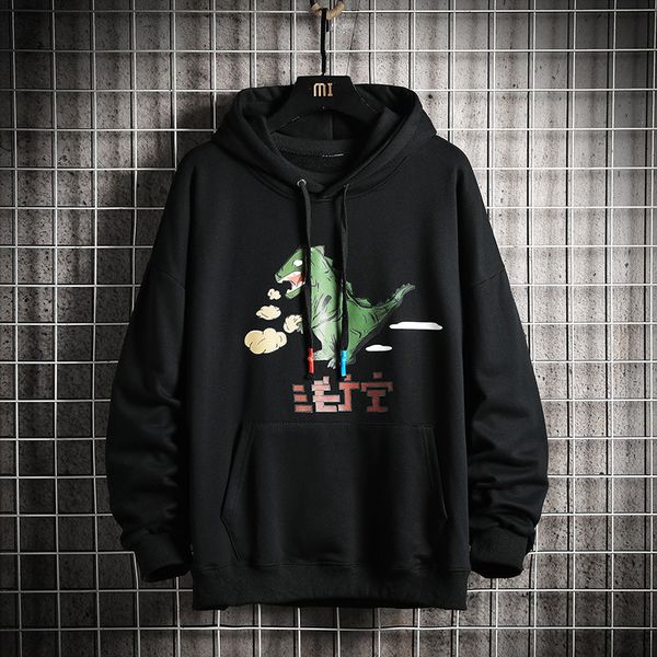 

2021 new men spring dinosaur print pullovers sweatshirts mens 6 colors o-neck hoodies male fashion korean sweatshirt djof, Black