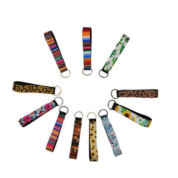 

22 designs wristband keychains floral printed chain neoprene key ring wristlet keychain party favor dhf115