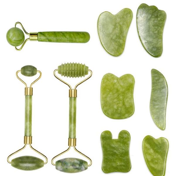 

facial massager roller guasha board plate green natural jade stone eye thin relax slimming face massage tools for jlllag