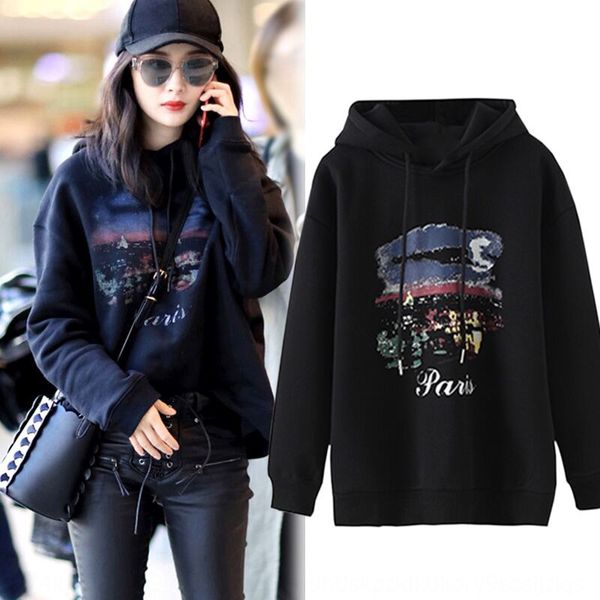 

star same style sweater 2020 women's long sleeve korean loose coat sweatert-shirt sweaterinternet celebrity casual women's sweater, Black