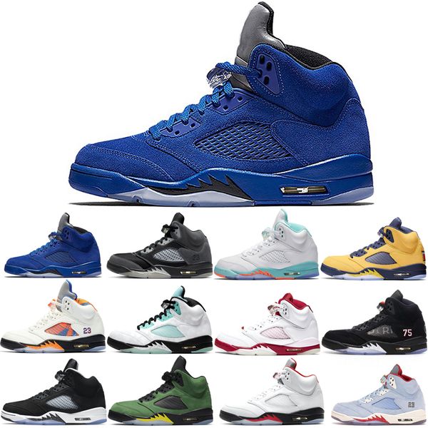 

basketball shoes 5s for men 3 space jam oreo metallic silver royal international flight ice blue fire red wings what the white stealth popul, White;red