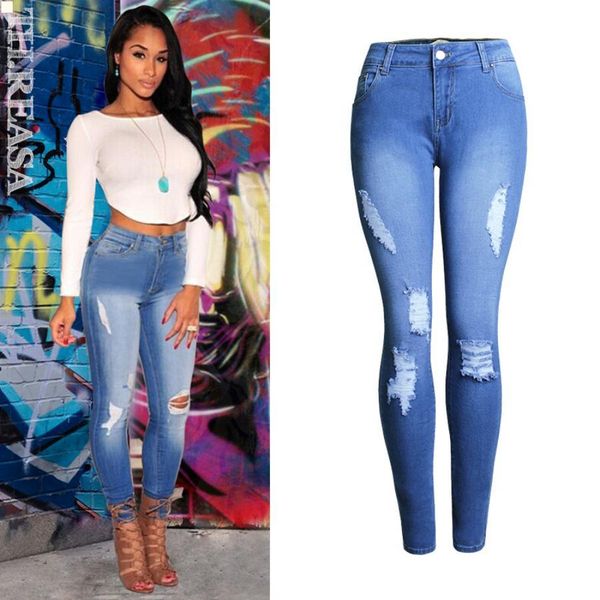 

simplicity women denim clothes elastic pants female trousers pants womans clothes woman women designer jeans femme fashion ripped fs341, Blue