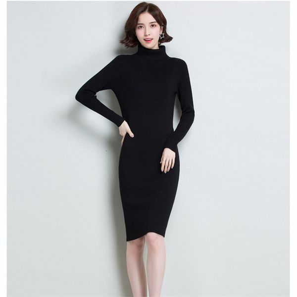 

2021 new sleeve high collar knitted ladies winter dress warm mi0w, White;black
