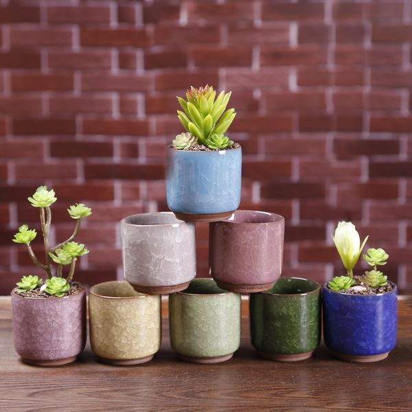 

ice cracked mini ceramic flower pot colorful cute flowerpot for deskdecoration meaty potted plants planters 8 colors