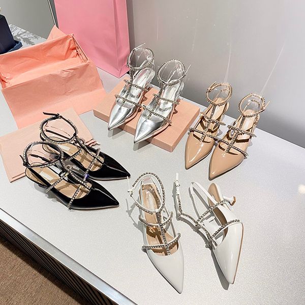 

summer luxury designer brand pointed dress shoes patent leather high heels bridal wedding sandals size 35-40 with box, Black