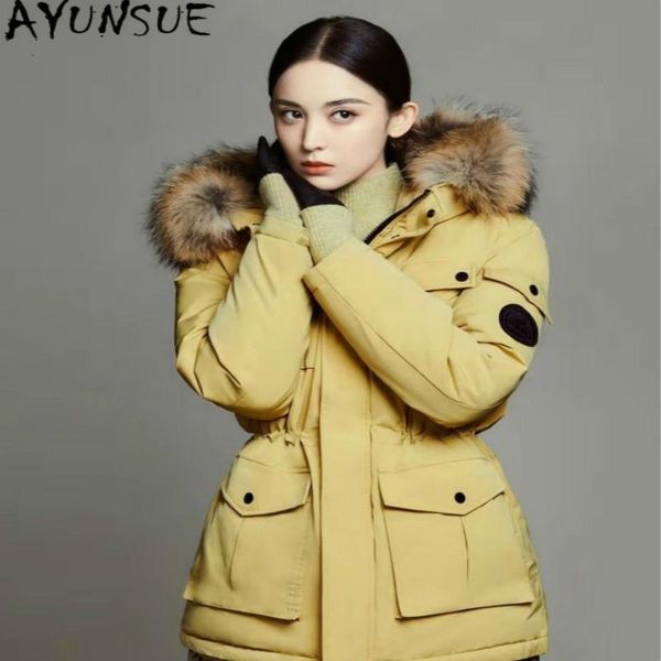 

women's down & parkas ayunsue jacket warm winter hooded woman coat female raccoon dog fur collar parka 2021 mujer chaqueta pph1372, Black
