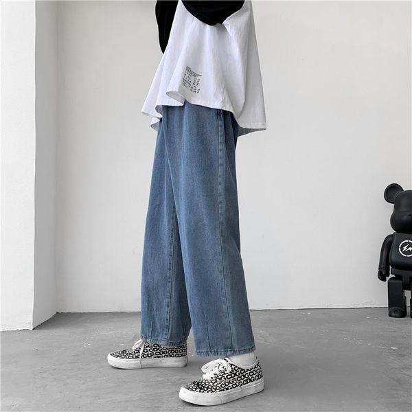 

men's jeans men loose straight pants man casual baggy denim trousers and women's cargo, Blue