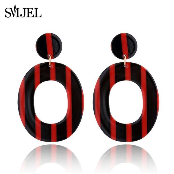 

SMJEL Summer Beach Acrylic Earrings Circle Trendy Girl Navy Blue Stripes Fashion Earrings For Women Best Lady Jewelry pendients, Silver