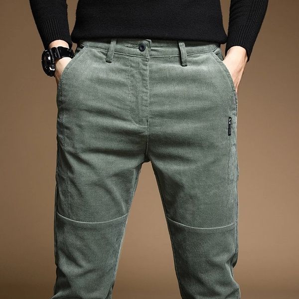 

2020 thickened fleece warm corduroy winter zipper black pencil men's casual pants