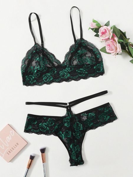 

plus floral lace lingerie set a6oa#, Black;white