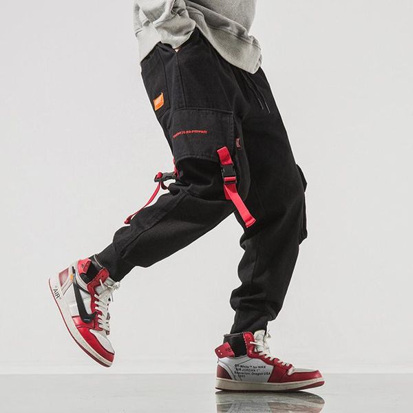 

men's pants fashion cargo 2021 hip hop streetwear sweatpants men multi pocket trousers joggers male high street man, Black