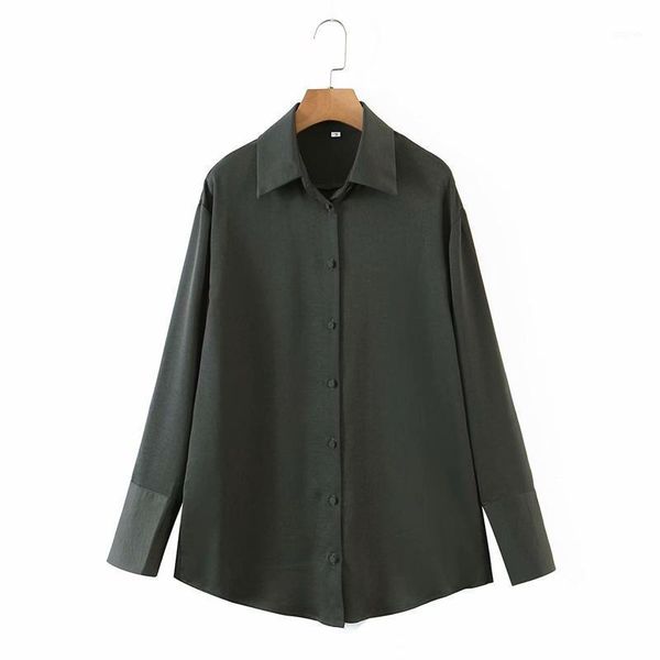 

elegant women grey satin shirts 2020 fashion ladies ture down collar loose causal female long blouse chic girl shirts1, White