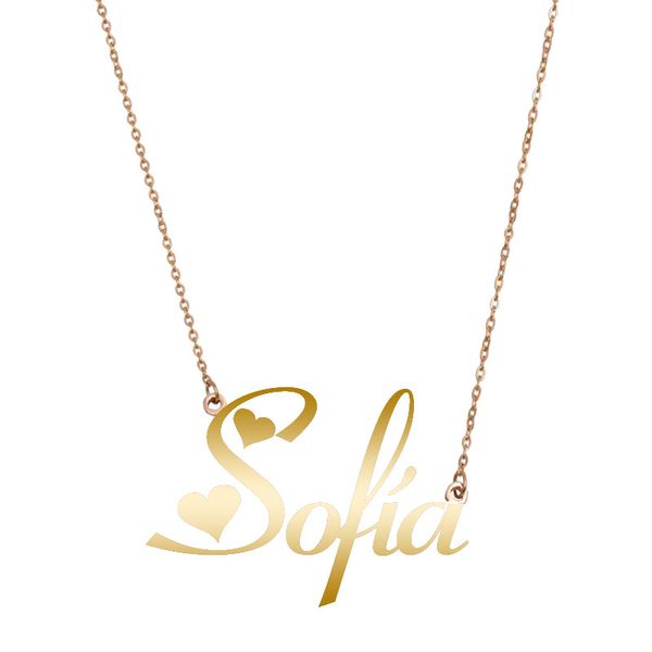 

sofÃ­a name necklace custom nameplate pendant for women girls birthday gift kids friends jewelry 18k gold plated stainless steel, Silver