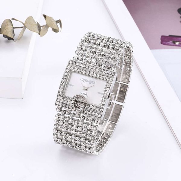 

women's square with band steel luxury fashion diamond bracelet watch 2021cl0c, Slivery;brown