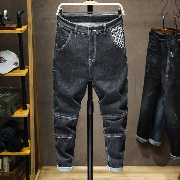 

2020 autumn jeans men hip hop streetwear loose fit harem pants patched casual denim men jeans trousers vintage large size 42,081, Blue