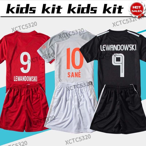

kids kit 2021 munich soccer jerseys #9 lewandowski 20/21 child home away 3rd #25 muller #10 sane football uniforms customized jersey+shorts, Black