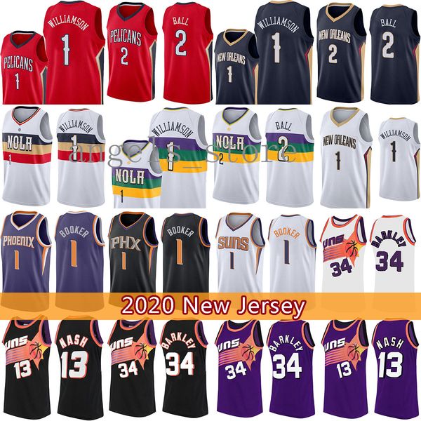 

zion devin 1 williamson booker steve 13 nash basketball jersey 34 charles lonzo barkley ball new phoenix suns orleans pelicans, Black;red