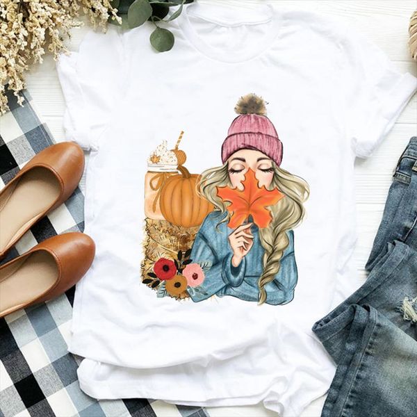 

женщины леди тыква девушка мультфильм сезон день благодарения хэллоуин печать футболки женские т чаы женские рубашки рубашки верхняя графика, White