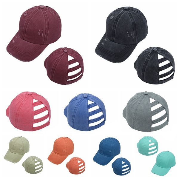 

washed ponytail hat torn baseball cap cotton visor caps outdoor sports shading snapbacks breathable party hat sea shipping ljjp608, Blue;gray