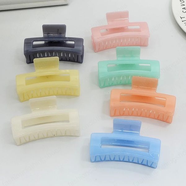 

2021 new fashion solid color large rectangle hairpin hair crab hair claws women girl hair accessories, Slivery;white