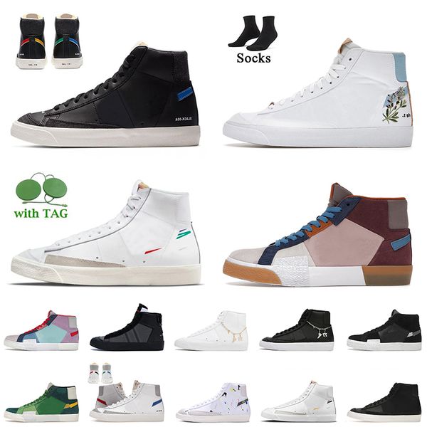 

big size 46 blazer mid 77 vintage mens womens platform casual shoes color code black indigo multi white pendants grim reaper mosaic brown of