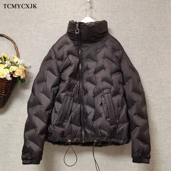

2020 winter new down coat women parker jacket short korean fashion stand-up collar loose 90% white duck down loose warm jackets, Black