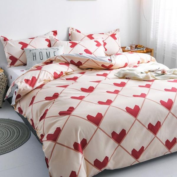 

red love heart bedding set duvet cover lover bed linen single  king size bed cover1