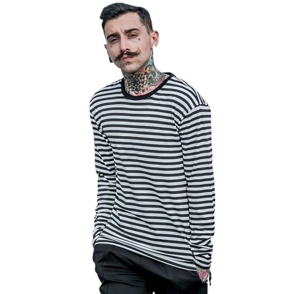 

2021 new korean style long striped t-shirt for men ri3x, White;black
