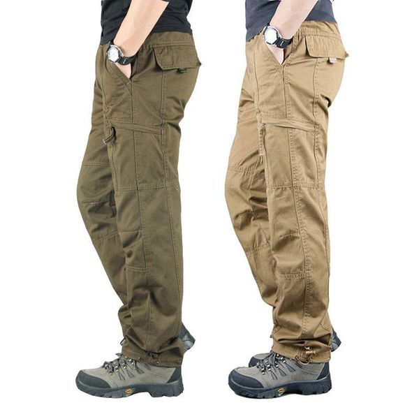 

men's pants wear multiple pockets large loose straight casual, Black