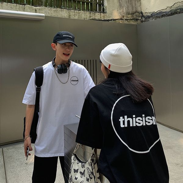 

65 35 combed cotton) loop t-shirt women's coat t-shirt loose korean version ins fashion 2020 summer printed couple's 28gii, White