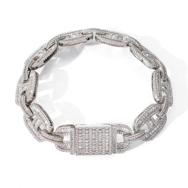 

miami 16mm большая коробка застежка cuban link bractelet 2 цвета ледяной удаленный багет zircon мужчины хип-хоп ювелирные изделия h jlllwr, Silver