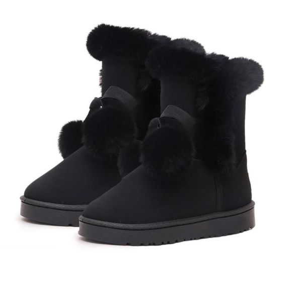 

quality winter woman 2020 boots round toe fashion ankle snow boots flat thick heels casual shoes woman female socks, Black