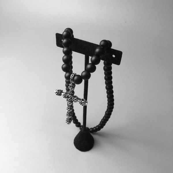 

strand necklace skull cross obsidian beads 2018 new fashion 925 sterling silver jewelry punk gift for men women boy girls wmtvqr bdesybag, Bronze;silver