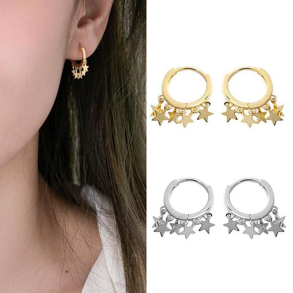 

hoop & huggie star earrings female 925 sterling silver five-pointed ear ring personality gold earring for women jewelry, Golden;silver