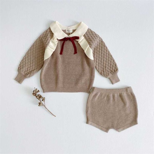 21 Kinder Set Strickpullover Design Tops + Shorts Herbst Winter geborene Babykleidung 211224