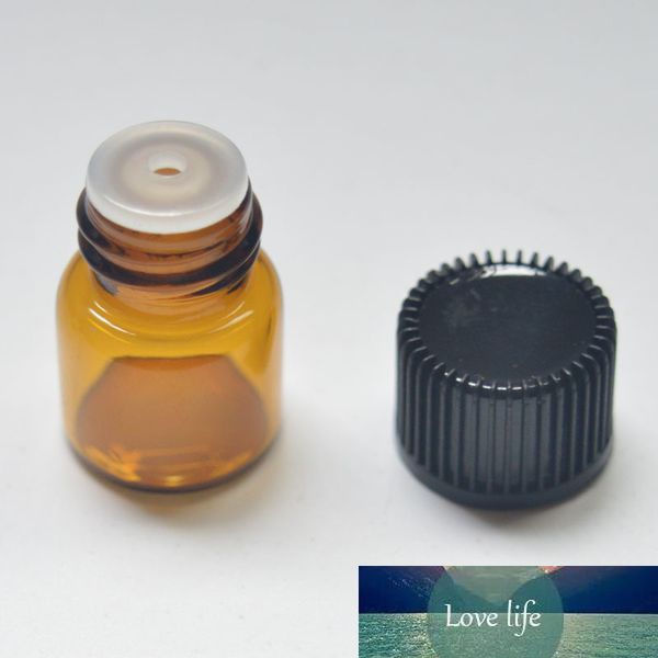 Vendita calda 1/4 Dram piccole bottiglie di vetro ambrato con riduttore di orifizio e tappo mini fiale di olio essenziale Bottiglia da 1 ml