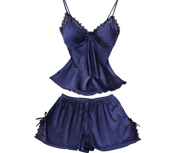 

ladies korean version with chest pad v-neck sling pajamas female summer two-piece suit thin home service shorts99, Black;red